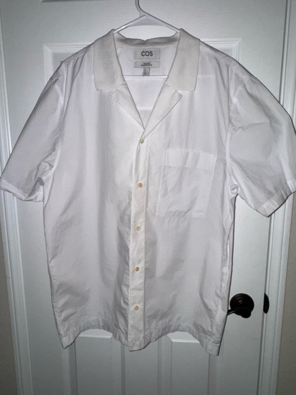 COS White Short-Sleeve Button-Up Camp Collar Shirt 100% cotton